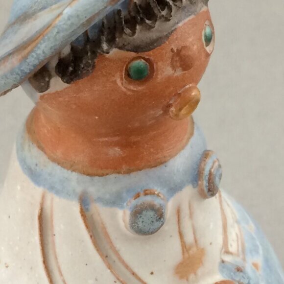 Vtg Ilona Kiss Rooz MCM Signed Ceramic Woman Figurine Blue Hat Face on Chest 5" - Picture 15 of 16